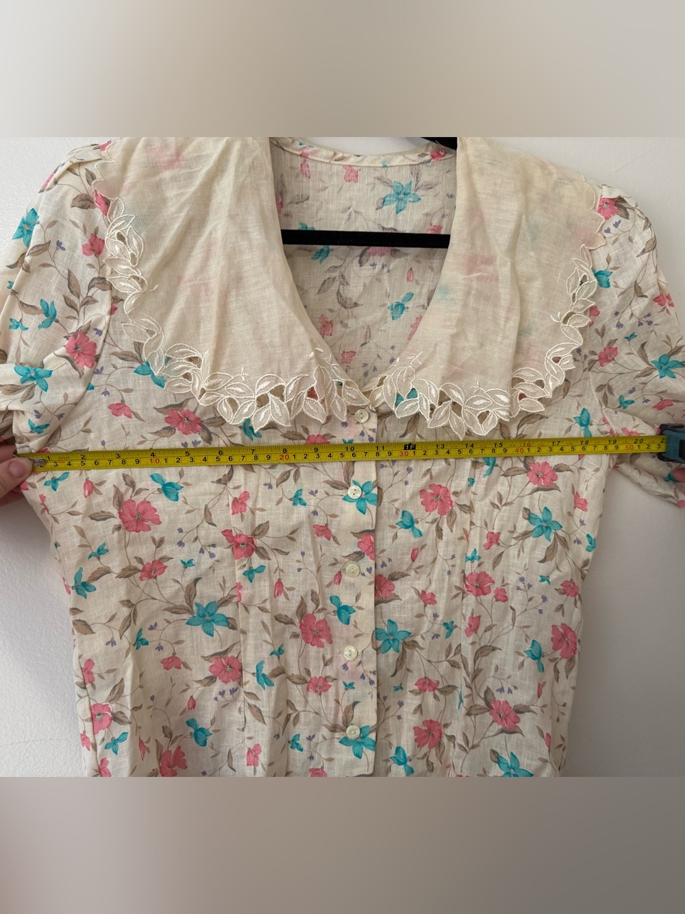 Vintage Floral Short Sleeve Button Blouse w/ Lacy Sailor Collar Doncaster II -MD - Picture 12 of 15